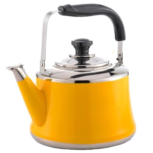 zishuo shop Bollitori, teiera gialla, base Iversal per induzione a gas, fischietto per tè, caffè, latte, fischietto in acciaio inox giallo/1L