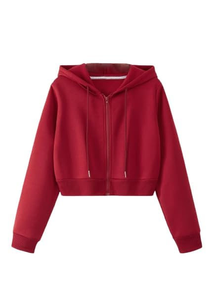 2 Pc Collection Casual Wear Solid Crop Zipper Jacket Hooded Neck Full Sleeves Hoodie for Women