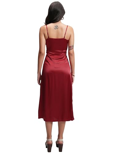 Image of Tokyo Talkies Womens Satin Overlapping Midi Dress | Strappy Silhouette & Luxe Finish | Elegant & Chic for Any Occasion | Dress for Women | Women Dress | Stylish Women Dress