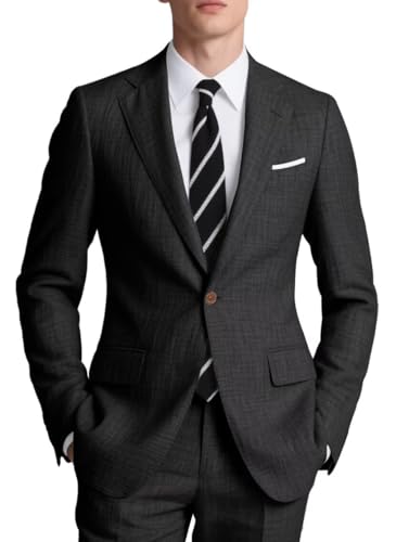 Men Casual Suits Classic Fit 2 Piece Suit One Button Lightweight Blazer Jacket Pants Set for Business Prom Wedding