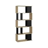 Mesure 80 x 175 x 29 cm Dmora Bibliothèque avec cinq étagères asymétriques, couleur chêne et noir, Dimensions 80 x 175 x 29 cm