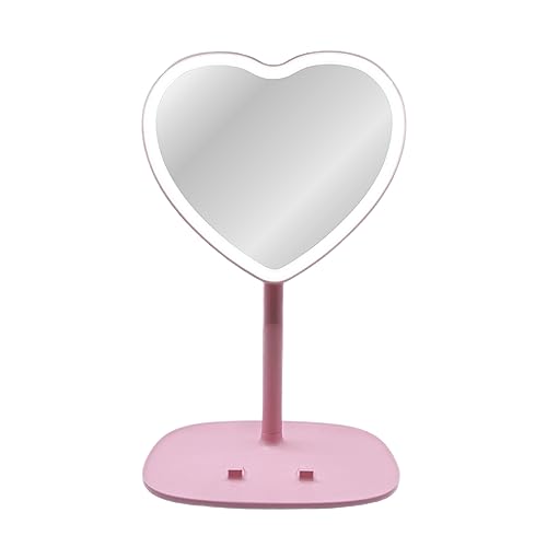 Heart Shaped Mirror Led Mirror for Pink Room Decor with Phone Holder | NEW Aesthetic Mirror and Cell Phone Stand | Pink Heart Mirror for Vanity | Pink Mirror and Cell Phone Holder for Desk | (Pink)