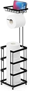 UOMIO Toilet Roll Holder Stand Freestanding Black Spare Roll Paper Rack with Storage Shelf for Bathroom Stylish and Modern Paper Rolls Rack Stand Rust Resistant Matte Metal