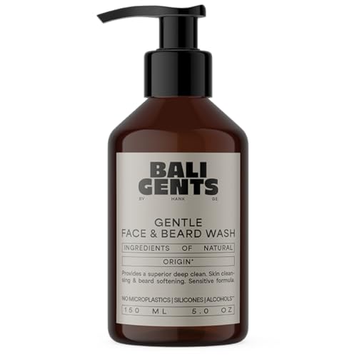 BALI GENTS Face & Beard Wash – Limpiador facial y barba para hombres – Limpieza suave con aceite de argán y jojoba – Gel de lavado suave para el cuidado de la barba – Vegano – 150 ml