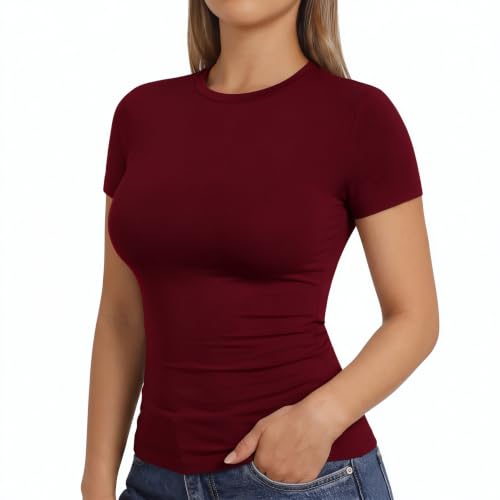 Womens Short Sleeve Tops Basic Cotton T Shirts Fitted Casual Summer Tees - image 1