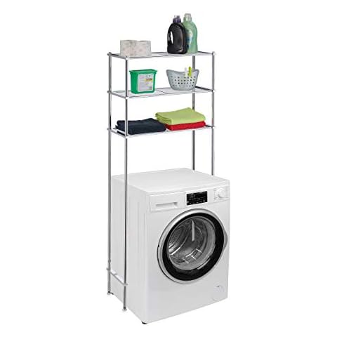 Relaxdays Waschmaschinenregal Metall, 3 Ablagen, Regal Waschmaschine, Trockner, WC, Badregal HBT 162,5x67x30 cm Cover
