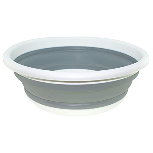 ACAN Tradineur - Barreño Plegable Redondo de Polipropileno y Caucho, Cubo, Tina, cubeta, Ahorro de Espacio, Limpieza (Blanco y Gris - 10 litros - 37,5 x 13,5 cm)