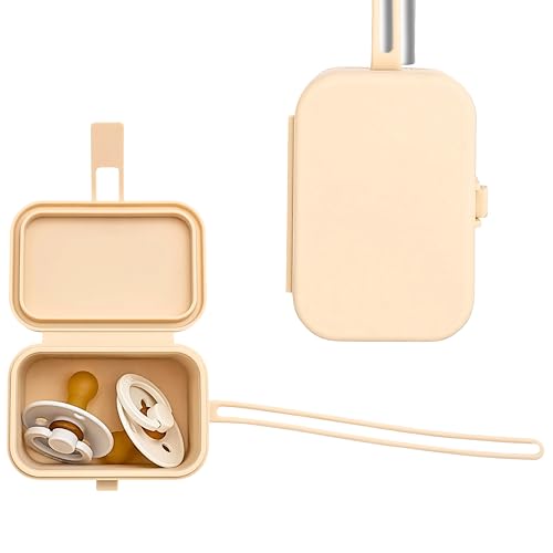 Image of Baby's Aid Silicone Pacifier Case, No Open Slot with Patented Closure, Dishwasher Safe, Attaches to Diaper Bag or Stroller, Holds 2 Pacifiers, (Buttercream)