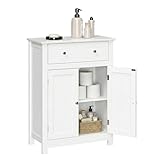 SONGMICS VASAGLE Free Standing Bathroom Cabinet with Drawer and Adjustable Shelf, Kitchen Cupboard, Wooden Entryway Storage Cabinet White, 23.6