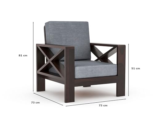 Image of Sheesham Wooden 5 Seater Sofa for Living Room | Rosewood 5 Seater Cushion Sofa X-Legs | Solid Wood Sofa Set for Lounge (3+1+1,Walnut Finish)