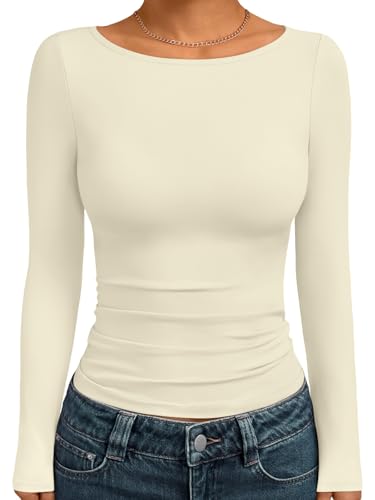 トップス Draw Drawers Lace Boat Neck T-shirts Trendy Queen Women's Boat Neck Tops Long Sleeve Shirts