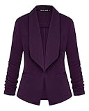 Unifizz Women's 3/4 Sleeve Formal Draped Lapel Open Front Blazer with Pockets Stretchy Jacket #Purple,Size M#