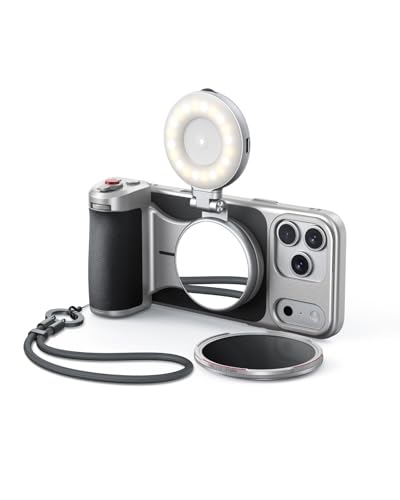 TELESIN Master Grip Kit for iPhone 17 Pro Max Magnetic Phone Camera Grip with C03 Selfie Light + UV Filters +VND Filters Creator Combo Built Wireless Charging - Cooling Graphene Case - Handle Grip