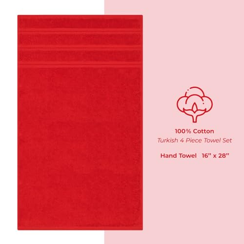 American Soft Linen Luxury Hand Towels for Bathroom, 600 GSM 100% Cotton Turkish 4 Piece Hand Towel Set, 600 GSM Hand Face Towels for Kitchen, Red Hand Towels