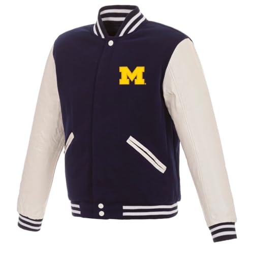 JH Design University of Michigan Wolverines Jacket Varsity Style Snap Up Coat