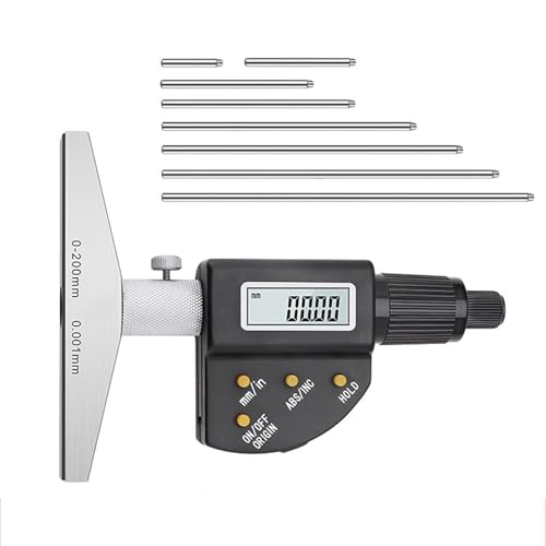 Digital Depth Gauge, Electronic Depth Micrometer with LED Screen, Interchangeable Rods, Resolution 0.00005