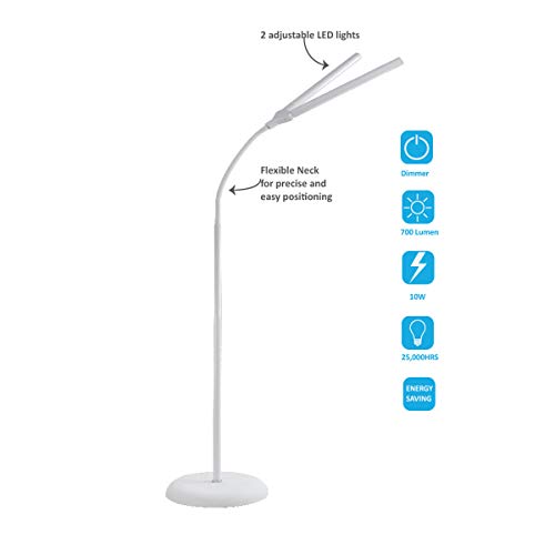 Sewing Online Free-Standing LED Floor Lamp with Flexible Necks, Sturdy Stable Base, and a Pair of Dimmable Energy Saving Daylight-Effect Tubes SO1360 - Image 4