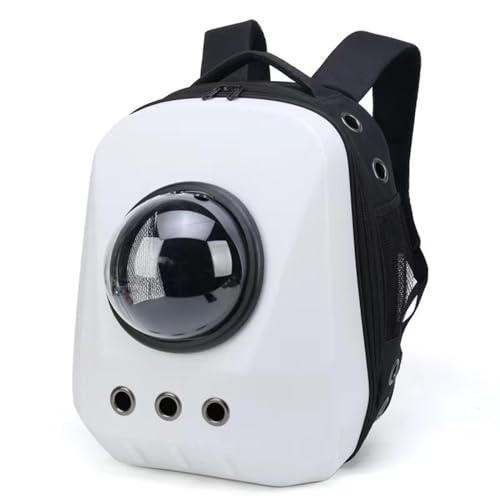 Zvlr ペットキャリーバッグ 大型猫用 8kg対応 スペースシャトル型 軽量1.3kg 360度通気 保冷ポケット 脱走防止 航空機対応 小型犬兼用 キャプセルバッグ 背面クッション ブラック (ホワイト)