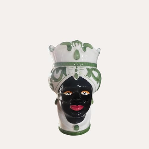 Keyhomestore | Vase tête femme vert petit H20 cm Ø14 - Vase décoratif en céramique Made in Italy style vénitien