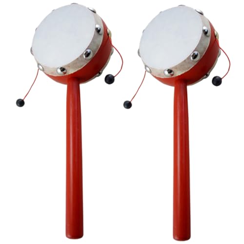 BESPORTBLE 2pcs Creative Rattle Drum Two Sided Sheepskin Hand Wooden Rattle for Boy Girl Safe and Engaging Sound Painted Surface