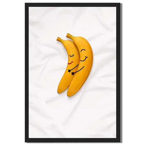 Framed Hugging Bananas Poster Canvas Print Art Wall Decor Funky Cute Whimsical Wall Art Painting Pictures for Living Room Bedroom Apartment Decoration (Black Framed,8" Lx12 W)