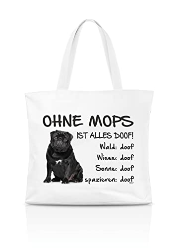 AdriLeo Einkaufstasche Ohne Mops ist alles doof! (Schwarzes Fell)