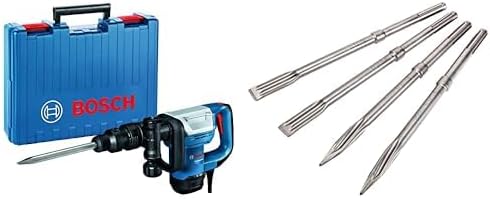 Bosch Professional Schlaghammer GSH 5 (SDS max., Schlagenergie 7,5 J, 1.100 Watt, INKL. Spitzmeißel und Werkzeugkoffer) + 2607017368 SDS-Max Chisel Set, Silver, 4-Piece - 1