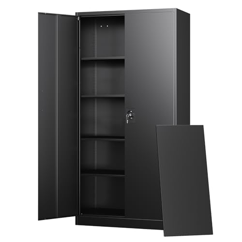 Letaya Metal Garage Storage Cabinets with Lock Door and Adjustable Shelves, Steel Tool Cabinets for Home,Office,Warehouse Organisieren (Black, 72' H)