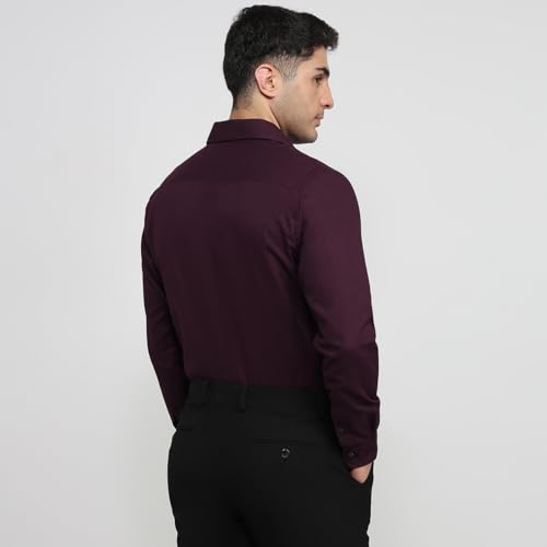 Image of Raymond Men Slim Fit Solid Pattern Pure Cotton Semi Cutaway Collar Full Sleeve Formal Shirt