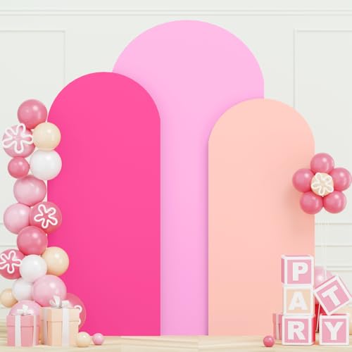 Pink Arch Backdrop Cover Set of 3 Arch Cover 4ft 5ft 6ft Fuchsia Spandex Arch Backdrop Cover Party Arches Covers Wedding Arched Stand Covers for Wedding Birthday Party Ceremony Banquet Decor