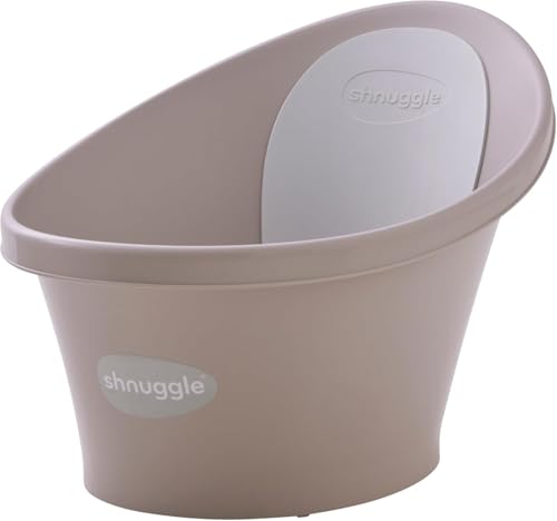 Shnuggle Newborn Baby Bath | Built in Support Bump and Soft Headrest | Suitable from Newborn | Bath Seat Support Includes Plug | Taupe Beige