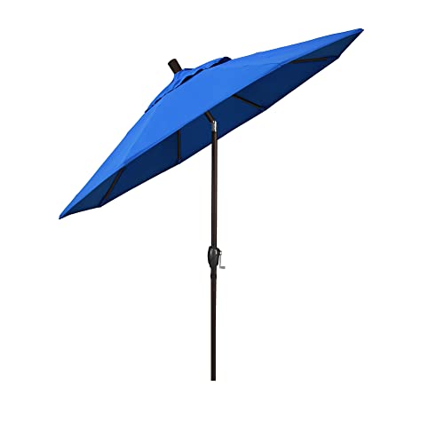 California Umbrella 7.5' Round Aluminum Market Umbrella, Crank Lift, Push Button Tilt, Bronze Pole, Olefin Royal Blue #TOP1