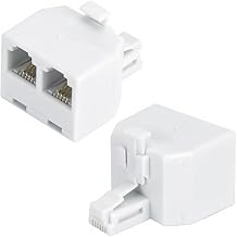 Phone line Splitter, RJ11 Wall Plate Male Plug to Dual RJ11 Female Socket Adapter 2 Pack - White