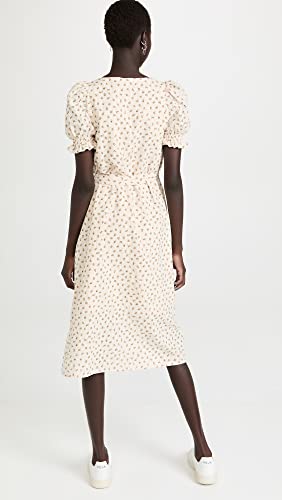 English Factory Women's Floral Midi Dress With Short Puff Sleeves, Beige Multi, S #TOP2