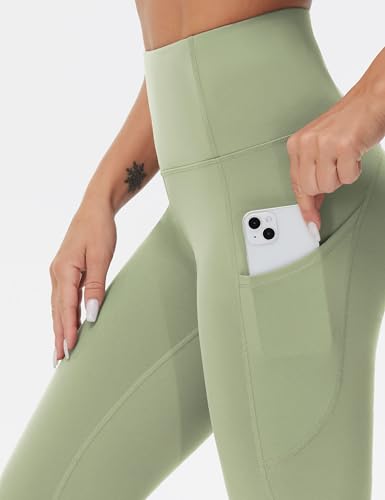 Image of THE GYM PEOPLE Thick High Waist Yoga Pants with Pockets, Tummy Control Workout Running Yoga Leggings for Women