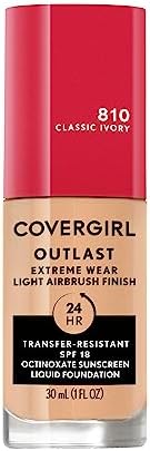 Covergirl Outlast Extreme Wear 3-in-1 Full Coverage Liquid Foundation, SPF 18 Sunscreen, Classic Ivory, 1 Fl. Oz.