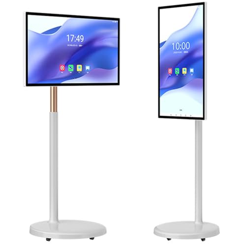 YANDDEA Tragbarer Smart-TV mit Touchscreen-Display, 1080p-Auflösung, Rollen, um 360° drehbarem, verstellbarem Standfuß und integriertem 8-Stunden-Akku | Android 13 Betriebssystem 27in/8+128G