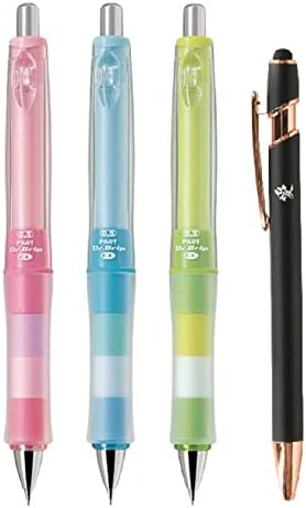 Pilot Japan Mechanical Pencil Dr. Grip CL Play Border Assorted Color Body 3 Packs With Kanji LOVE Sticker, Floral pink, Aqua blue, Glass green, 0.55 x 5.59 x 0.55 in (HDGCL50R)