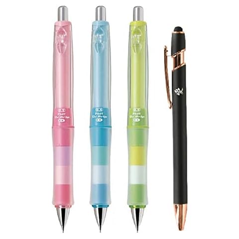 Pilot Japan Mechanical Pencil Dr. Grip CL Play Border Assorted Color Body 3 Packs With Kanji LOVE Sticker, Floral pink, Aqua blue, Glass green, 0.55 x 5.59 x 0.55 in (HDGCL50R) Cover