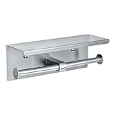 Alpine Industries Double Toilet Paper Holder with Shelf Storage Rack - Wall Mount & Heavy Duty Brushed Stainless Steel Tissue Dispenser for Bathrooms
