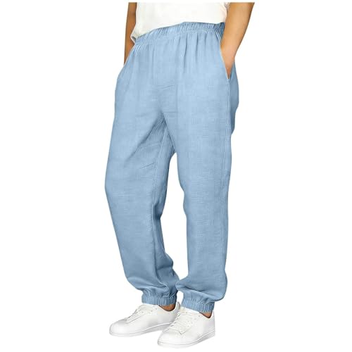Pantalon Coton Lin Enfant Garçon Décontractés de Plage Léger Été Sport Casual Respirant Pantalon Lin avec Cordon Taille Elastique Garçon Pantalons Large...