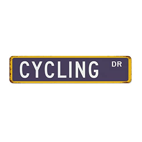 Vintage Metal Sign Cycling Bicycle Man Cave Decor Art Poster Dining Room Garden Garage Racer Bike Route Road Garage Signs Gift for Restaurants 4x18 Inch