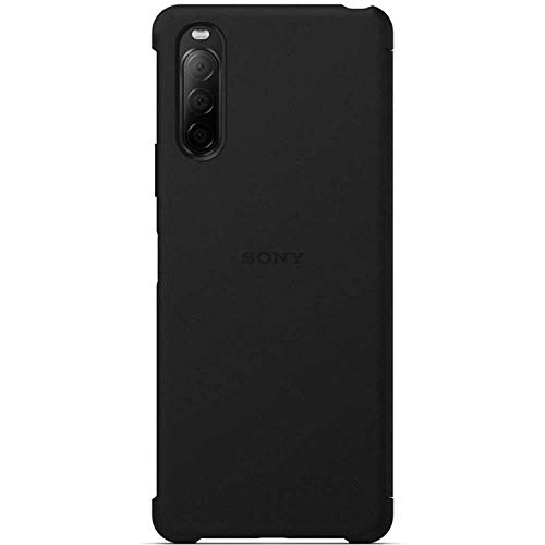 Sony XQZCVAUB.Row Étui à Rabat pour Smartphone Xperia 10 II (robustesse absolue, capteur latéral, Bords surélevés) Noir
