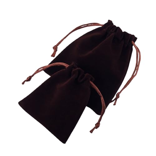YYGDJES 20枚/セット 長方形 巾着ベルベットバッグ ミニ巾着袋 ジュエリーポーチ ギフト ジュエリー 巾着袋 ラッピング袋 プレゼント・ギフト用 DIY手作り素材 小物収納 (ダークブラウン,12*15cm)