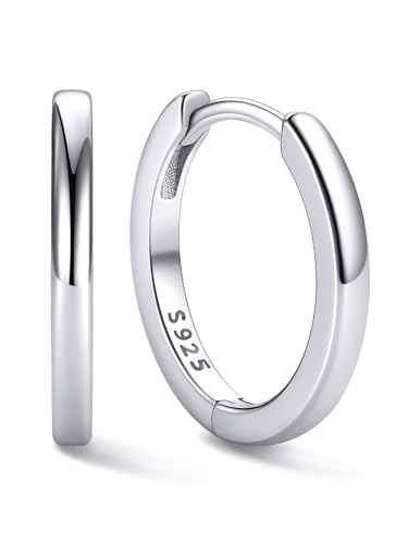 ChicSilver 925 Sterling Silver Huggie Earrings for Women Hypoallergenic Small Huggie Hoop Earrings White Gold Plated Earrings 12MM