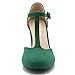 Women's T-Strap Mary Jane Pumps, Chunky Heel, Vintage Style, Cut Out, 3.54 Inch Round Toe Dress Shoes Suede Green US 9