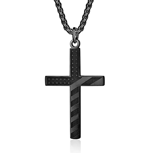 ZRAY American Flag Cross Necklace for Men Patriotic Jewelry Stainless Steel Chain 24inch Engraved Inspirational Bible Verse Philippians 4:13 Pendant Religious Gift for Dad Boys
