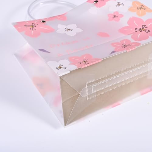 Image of SATYAM KRAFT 4 Pcs Transparent Bag Goodie Bags With Handle Gift bag, hamper bag, Carry Bags, shopping gift bag, gift for Gifting, Presents, Return Gifts, Birthday, Party, Festivals (Pink)