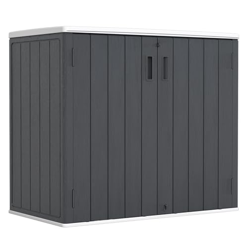 ZZM 37 Cu.ft Outdoor Storage Shed with Floor HDPE Double-Wall Resin Sheds Outdoor Storage Lockable Weatherproof Storage Cabinet Fit for Garden Tools Garage can Bike Patio Furniture Black