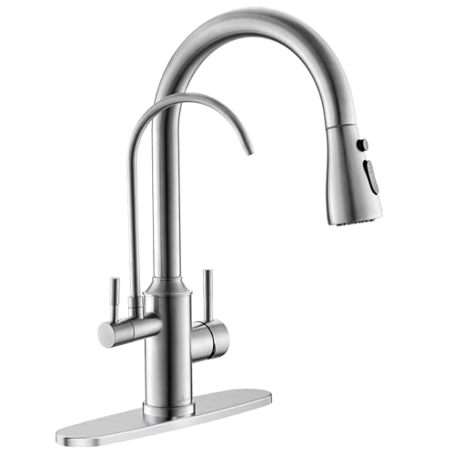 Comparison: Best Kitchen Faucet For Hard Water 4 APPASO Kitchen Faucet with Water Filter, Pull Out 3 Way Sink Faucets with Sprayer, High Arch 2 Handle Faucet - 2 in 1 Faucets Brushed Nickel, Without Water Filtration Device